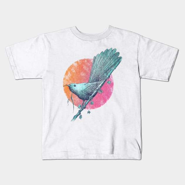 Sunset Summer Nesting Bird Kids T-Shirt by Exosam